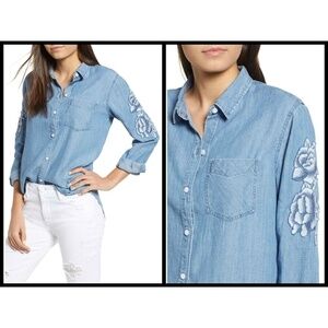 💕RAILS💕 Denim Chambray Floral Embroidered Blouse